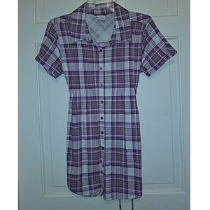 Union Bay short sleeve collared plaid purple gray blouse size Large